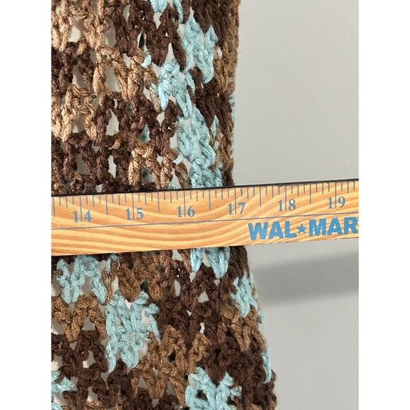 VTG Handmade Knit Crochet Afghan Vest Boho Brown Blue Medium Large Cottage Core - Picture 4 of 4